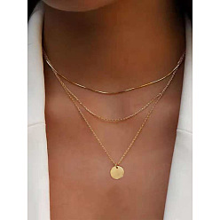 Плоский Круглый Ожерелья из сплава с подвесками из многослойной цепи для женщин, золотые, плоско-круглые, 17.72 дюйм (45 см)