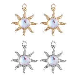 Platinum & Golden 4Pcs 2 Colors Glass Pendants, with Brass Findings and Jump Ring, Sun, Platinum & Golden, 22.5x20x5.5mm, 2pcs/color