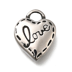 Античное Серебро Ретро 304 подвески из нержавеющей стали, сердце со словом любовь прелести, античное серебро, 13x10.5x3 мм, отверстие : 2x3 мм
