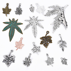 (52) Непрозрачная лаванда Осенняя тематика подвески из сплава в тибетском стиле, без кадмия и без свинца, наборы амулетов в виде листьев, разноцветные, 15~54.5x9~46x1~4 мм, отверстие : 1.2~2.5 мм