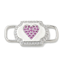 Платина Стойка покрытие латунь микропаве прозрачный и орхидея кубический цирконий сердце маска соединительные подвески, долговечный, без свинца и без кадмия, платина, 30.5x14.5x2.5 мм, отверстие : 7.5x4 мм