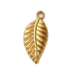 Настоящее золото 18K Ионное покрытие (ip) 304 подвески из нержавеющей стали, очарование листа, реальный 18 k позолоченный, 24x10.5x2 мм, отверстие : 1.8 мм