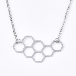 Нержавеющая Сталь Цвет Не тускнеющие 201 ожерелья с подвесками из нержавеющей стали, с кабельными цепями, соты, цвет нержавеющей стали, 17.7 дюйм (45 см), 2 мм, сотовая: 20x34.5x1мм