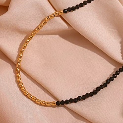 Черный Ожерелья из граненого круглого стекла и нержавеющей стали для женщин, реальный 316 k позолоченный, чёрные, 18 дюйм (16.54 см)