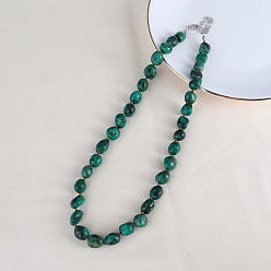 Платина Натуральные бирюзовые самородки бисерные ожерелья, с концевыми цепями из сплава, платина, 18.11 дюйм (46 см)
