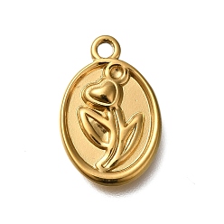 Настоящее золото 18K Ионное покрытие (ip) 304 подвеска из нержавеющей стали со стразами, овальные с цветком, реальный 18 k позолоченный, 20x13x2.5 мм, отверстие : 2 мм