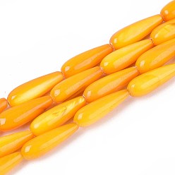 Оранжевый Естественных пресноводных оболочки бисер нитей, окрашенные, слеза, оранжевые, 15.5x5 мм, отверстие : 0.4 мм, около 25 шт / нитка, 15.08'' (38.3 см)