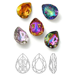 Mixed Color K9 Glass Rhinestone Cabochons, Point Back & Back Plated, Faceted, Teardrop, Mixed Color, 14x10x5mm