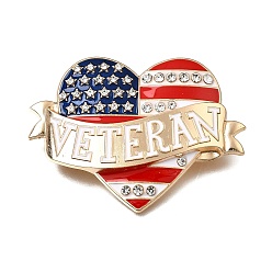 Heart Independence Day Alloy Rhinestone Brooches for Backpack Clothes, Veteran Heart, Heart, 40.5x55mm