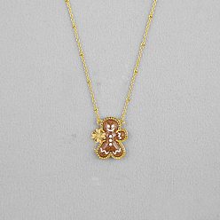 Золотой Подвеска в виде пряничного человечка с клевером из латуни с эмалью, рождественская., седло коричневый, золотые, 17.72 дюйм (45 см)