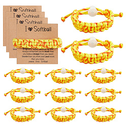 Желтый Плетеные браслеты из полиэфирного шнура для женщин, с застежками из смолы и картоном, желтые, внутренний диаметр: 3-1/4~1-7/8 дюйм (4.8~8.4 см)