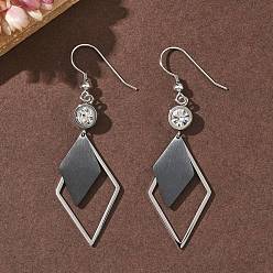 Нержавеющая Сталь Цвет Гальванопокрытие 304 серьги-подвески из нержавеющей стали, ромб, цвет нержавеющей стали, 61.5x18.5 мм