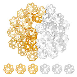 Серебро 40 шт. 2 цвета 925 колпачки для бусин из стерлингового серебра, мульти-лепесток цветка, серебряные, 5x1.2 мм, отверстие : 1.2 мм, 20 шт / цвет