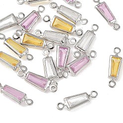 Mixed Color SHEGRACE Brass Pave Cubic Zirconia Trapezoid Connector Charms, Cadmium Free & Nickel Free & Lead Free, Long-Lasting Plated, Real Platinum Plated, Mixed Color, 12x4x2mm, Hole: 1mm