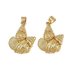 Shell Shape Латунные подвески, долговечный, без кадмия и без свинца, стойки покрытие, реальный 18 k позолоченный, формы раковины, 23x17.5x4.5 мм, отверстие : 4.5x3.5 мм