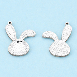 Silver 925 Sterling Silver Pendants, Rabbit Charms, Silver, 17.5x13x1.5mm, Hole: 0.8mm