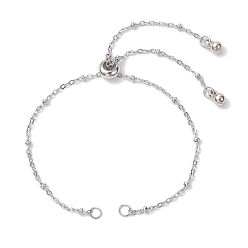 Нержавеющая Сталь Цвет 304 Изготовление браслета-слайдера из нержавеющей стали, с цепочками-сателлитами и латунными скользящими бусинами, цвет нержавеющей стали, 10.24 дюйм (26 см)