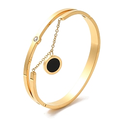 Золотой Эмалевые плоские круглые подвески браслеты, вакуумное покрытие 304 браслеты из нержавеющей стали со стразами для женщин, золотые, внутренний диаметр: 1-7/8x2-1/4 дюйм (4.9x5.8 см)