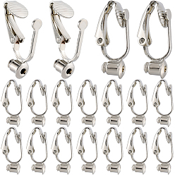 Платина 40шт. латунные клипсы-серьги-конвертеры выводы, для не проколотых ушей, платина, 19x6x9 мм, отверстие : 1 мм