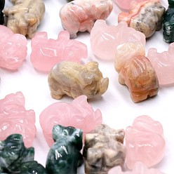 Mixed Stone Natural & Synthetic Gemstone Sculpture Display Decorations, Lucky Pig Feng Shui Ornament, for Home Office Desk, 15x20~30x12~15mm
