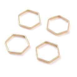 Real 24K Gold Plated Brass Linking Rings, Long-Lasting Plated, Hexagon, Real 24K Gold Plated, 11x10x1mm, Inner Diameter: 9x9mm