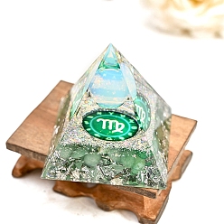 Дева Созвездие оргонит пирамида смола генераторы энергии, синтетические опаловые чипсы рейки внутри для украшения стола в домашнем офисе, Дева, 50 мм