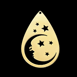 Золотой 201 подвески из нержавеющей стали, лазерная резка, слеза со звездой, золотые, 37.5x23.5x1 мм, отверстие : 1.5 мм