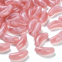 Pink Двухцветные непрозрачные акриловые бусины, Стиль имитация драгоценных камней, изогнутая трубка, розовые, 27x11.5x10 мм, отверстие : 1.2 мм, Около 254 шт / 500 г