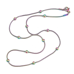 Rainbow Color Ионное покрытие (ip) 304 колье из змеиной цепи из нержавеющей стали, с круглыми шариками и омаров коготь застежками, Радуга цветов, 16.53 дюйм (42 см), 1.3 мм