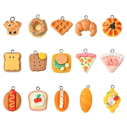 (52) Непрозрачная лаванда 15 шт 15 стили подвески из непрозрачной смолы, с платиновыми тоновыми железными петлями, имитация еды очарование, разноцветные, 24~30x19~24x6~8 мм, отверстие : 2~2.5 мм, 1 шт / стиль