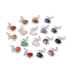 Смешанные камни Природные и синтетические Gemstone подвески, с латунной фурнитурой платинового цвета, без кадмия и без свинца, очарование кролика, 29x22x7 мм, отверстие : 8x5 мм