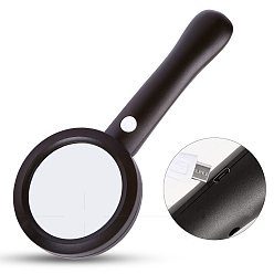 Black ABS Plastic Handheld Magnifier, with Glass Lenses, For USB Charging, Black, 21.5x9.5x2.7cm, Magnification: 6X