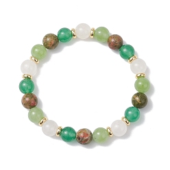 Смешанные камни Браслеты из натуральных смешанных круглых бусин из драгоценных камней для женщин, внутренний диаметр: 2~2-1/8 дюйм (5~5.3 см)