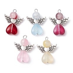 Античное Серебро Подвеска из стеклянных бусин разных цветов, со сплавочной фурнитурой, угол феи очарование, античное серебро, 28.5x21.5x8 мм, отверстие : 3.2 мм