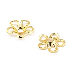 Настоящее золото 18K Шапочки и конусы для бусин, латунные, 5-лепестков цветка, реальный 18 k позолоченный, золотые, 9x9x2 мм, отверстие : 1.8 мм