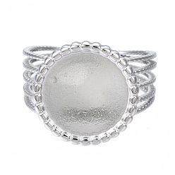 Нержавеющая Сталь Цвет Не тускнеет 304 кольцо-манжета из нержавеющей стали с открытыми оправами для кабошонов, плоско-круглые, цвет нержавеющей стали, размер США 7 (17.3 мм), лоток : 12 мм