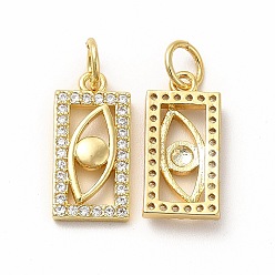 Real 18K Gold Plated Rack Plating Brass Micro Pave Cubic Zirconia Charms, Rectangle with Eye Charm, with Jump Ring, Real 18K Gold Plated, 15x7.5x2mm, Hole: 3.6mm