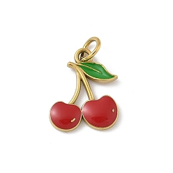 Настоящее золото 18K 304 Подвески из нержавеющей стали с эмалевым покрытием (IP), вишня, с целью перехода в кольце, реальный 18 k позолоченный, 18x14.5x2 мм, отверстие : 4 мм
