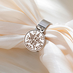 Нержавеющая Сталь Цвет 304 палец кольца из нержавеющей стали, плоский круглый с тетраграмматоном, цвет нержавеющей стали, размер США 8 (18.1 мм)