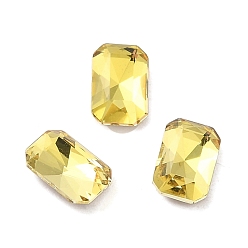 Citrine Glass Rhinestone Cabochons, Point Back & Back Plated, Faceted, Rectangle, Citrine, 6x4x2mm