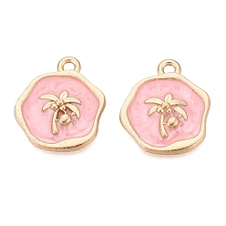 Pink Подвески из эмали и сплава, Подвески в виде кокосовой пальмы и черепахи, золотые, розовые, 19~20x15~17x2~3 мм, отверстие : 1.5~1.8 мм
