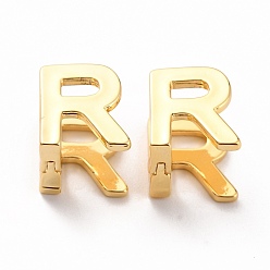 Letter R Boucles d'oreilles créoles initiales pour femmes, boucles d'oreilles en laiton plaqué or véritable 18k, letter.r, 12x10x9.5mm, pin: 0.8 mm
