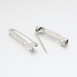 Platinum Iron Brooch Pin Back Safety Catch Bar Pins with 2 Holes, Platinum, 32x6x6mm, Hole: 1.5mm