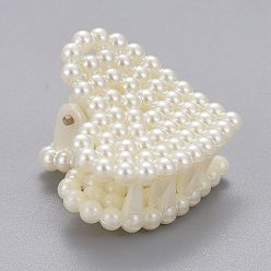 White ABS Plastic Imitation Pearl Claw Hair Clips, with Iron Findings, Heart, White, 28x28x23.5mm