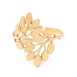 Золотой Лист с ионным покрытием (ip) 304 манжета из нержавеющей стали для женщин, золотые, размер США 7 1/2 (17.8 мм)