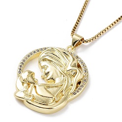 Золотой Ожерелья-подвески из латуни с микро-паве на День матери для мамы и ребенка, прозрачные циркониевые ожерелья, с 304 цепями из нержавеющей стали, золотые, 15.83 дюйм (40.2 см)