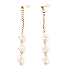 Golden 304 Stainless Steel Dangle Stud Earrings, with Nuggets Plastic Imitation Pearl Beads, Curb Chains, Golden, 85mm, Pin: 0.7mm