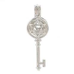 Platin Farbe Messing-Medaillon-Anhänger, Käfig Anhänger, hohl, Schlüssel, Platin Farbe, 36x11x9 mm, Loch: 3x2 mm, Innen Maßnahme: 8 mm