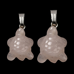 Розовый Кварц Природного розового кварца подвески, черепаховые чары, с реечным покрытием латунь с платиновым напылением защелка на дужках, 17~22x12.5~13.5x6~6.5 мм, отверстие : 8x5 мм