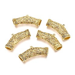 Antique Golden Alloy Tube Bails, Loop Bails, Long-Lasting Plated, Scarf Bail Beads, Tube with Butterfly and Flower Pattern, Antique Golden, 45x19~23x8mm, Hole: 1mm, Inner Diameter: 6x10mm